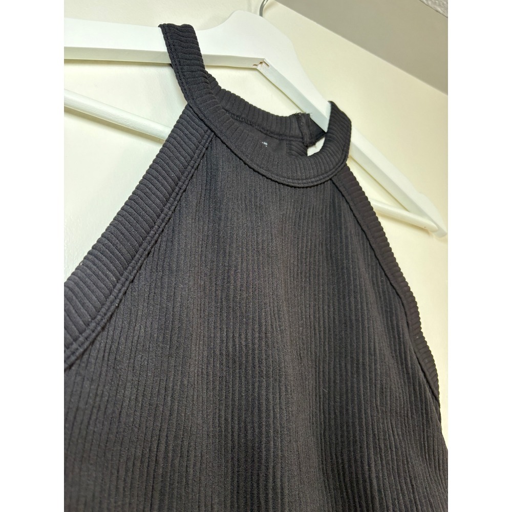 Aerie High Neck Ribbed Crop Top Small Black Seamless Sleeveless Tank 54485 - Picture 4 of 5